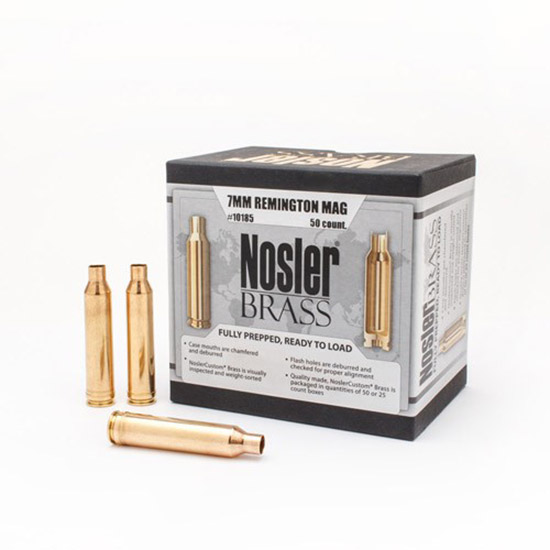 Nosler 10185 Premium Brass Unprimed Cases 7mm Rem Mag Rifle Brass/ 50 Per Box